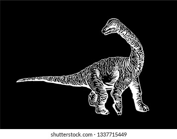 Graphical diplodocus isolated on black background,vector illustration,tattoo