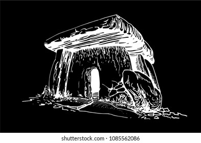Graphical dolmen isolated on black background,vector illustration