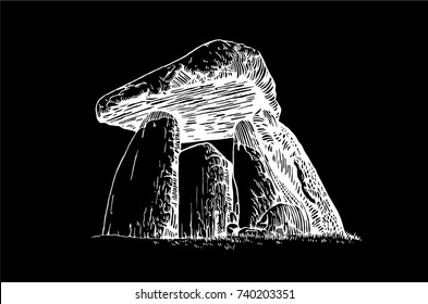 Graphical dolmen isolated on black background,vector illustration