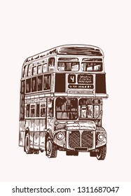 Graphical double decker bus  vintage background,vector sketch of london sightseeing 