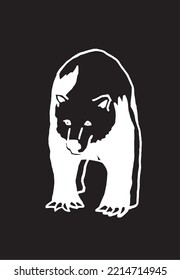 Graphical drawing of polar bear isolated on black,vector engraved illustration	