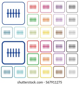 Graphical equalizer color flat icons in rounded square frames. Thin and thick versions included.