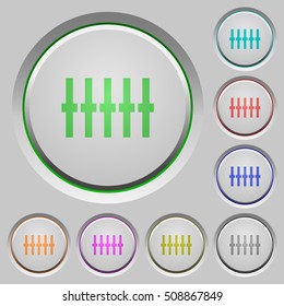 Graphical equalizer color icons on sunk push buttons
