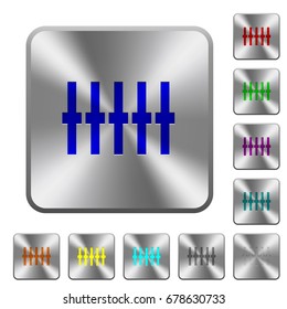Graphical equalizer engraved icons on rounded square glossy steel buttons