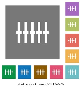 Graphical equalizer flat icons on simple color square background.