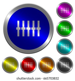 Graphical equalizer icons on round luminous coin-like color steel buttons