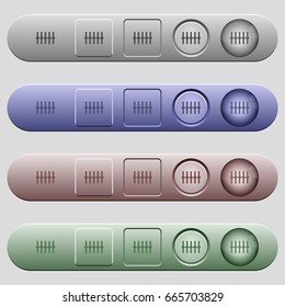 Graphical equalizer icons on rounded horizontal menu bars in different colors and button styles