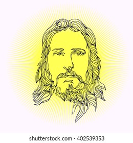 graphical face of Jesus .Face of Jesus. Hand drawn art.