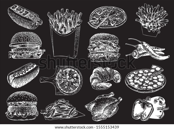 Graphical Fast Food Set Isolated On Stock Vector (royalty Free 