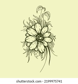 Graphical flower illustration. black flower, contour flower
