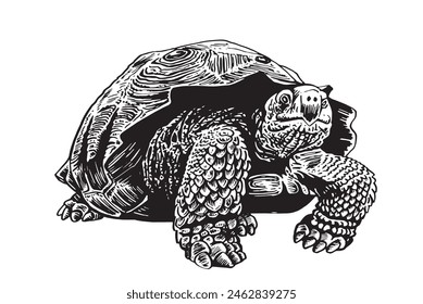 Graphical Galapagos giant tortoise isolated on white , vector illustration