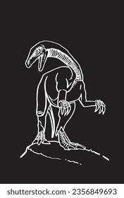 graphical Gallimimus on black,vector sketchy  illustration,dinosaur