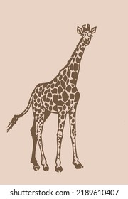 Graphical giraffe on sepia background,vector vintage illustration