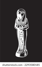 Graphical God Ptah isolated on black, an Egyptian creator god,vector engraved illustration