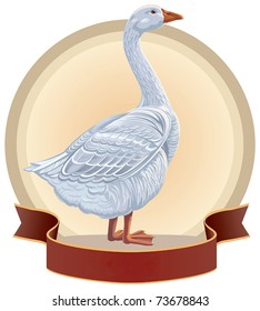 Graphical goose in frame. Layout of the label with an illustration of a goose. Vector illustration.