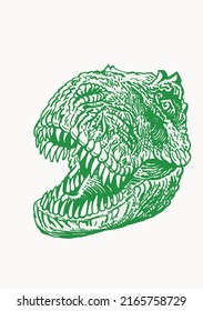 Graphical green head of tyrannosaurus isolated on white,vector illustration. Color element for printing and design