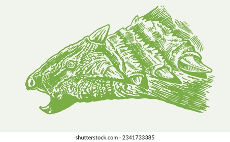 Graphical green portrait of Ankylosaurus dinosaur isolated on white,vector illustration