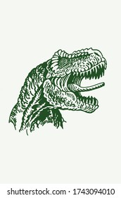 Graphical green portrait of tyrannosaurus isolated on white background, vector color illustration, dinosaur