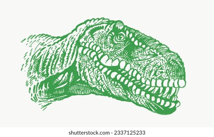 Graphical green portrait of tyrannosaurus isolated on white, vector illustration