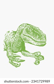 Graphical green portrait of tyrannosaurus isolated on white, vector illustration