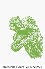 Graphical green portrait of tyrannosaurus isolated on white, vector illustration