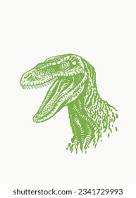 Graphical green portrait of tyrannosaurus isolated on white, vector illustration