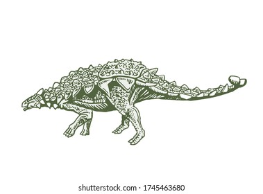 Graphical green Silvisaurus  isolated on white background, vector color illustration, lizard