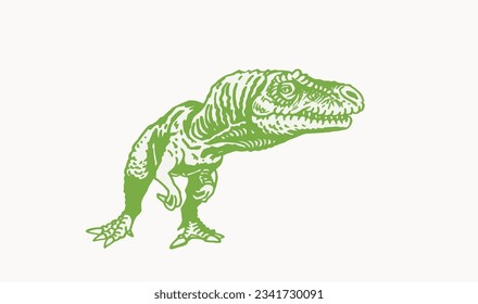 Graphical green tyrannosaurus isolated on white, vector illustration