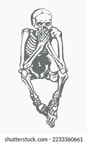 Graphical  grey skeleton sitting ,vector element of spooky color design