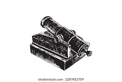 Graphical gun, a type of artillery piece isolated on white background, vector element of military weapon