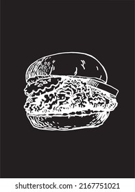 Graphical hamburger isolated on black , vector fast food element for design, illustration