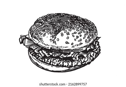 Graphical hamburger , vector fast food element for design, illustration
