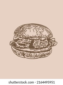 Hamburguesa gráfica , elemento de comida rápida vectorial para el diseño, ilustración vintage