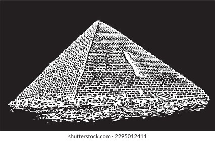 Graphical hand drawn pyramids isolated on black background, vector illustration. Egypt sightseeing	