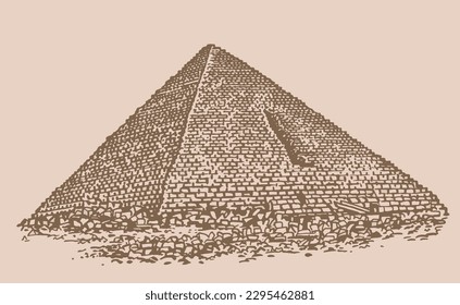 Graphical hand drawn pyramids on sepia background, vector illustration. Egypt sightseeing	