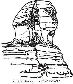 Graphical hand drawn sketch of  sphinx isolated on white background,vector illustration . Egyptian architecture