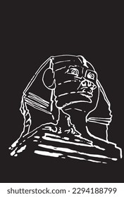 Graphical hand drawn sketch of  sphinx isolated on black background,vector illustration . Egyptian architecture