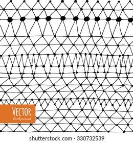 Graphical hand drawn vector seamless pattern.Geometrical linear grid with circles and triangles pattern.