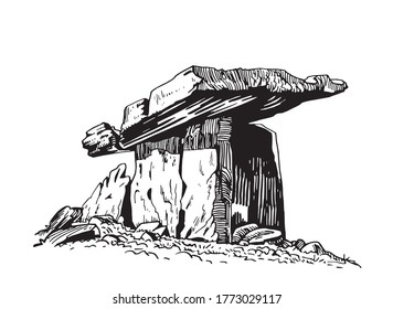 Graphical hand-drawn dolmen isolated on white background,vector illustration, architecture