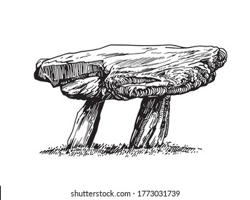 Graphical hand-drawn dolmen isolated on white background,vector illustration, architecture of Korea