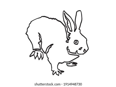Dibujo gráfico de doodle dibujado a mano de conejo aislado en fondo blanco,vector