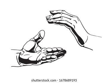 Graphical hand-drawn hands isolated on white background, vector element for your design, arms,illustration