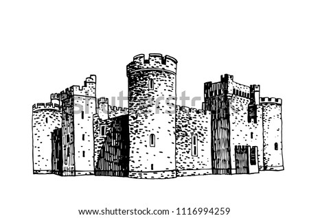 Graphical hand-drawn herstmonceux Castle, United Kingdom