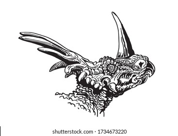 Graphical hand-drawn portrait of Styracosaurus isolated on white ,vector illustration