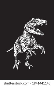 Graphical hand-drawn raptor isolated on black background, vector 3 D illustration