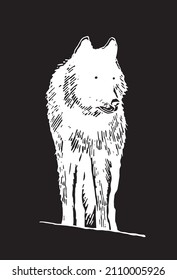 Graphical hand-drawn silhouette of wolf on black background,vector illustration