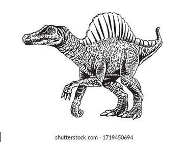 Graphical hand-drawn spinosaurus isolated on white background,vector dinosaur