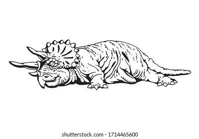 Graphical hand-drawn triceratops isolated on white background, vector illustration,paleontology