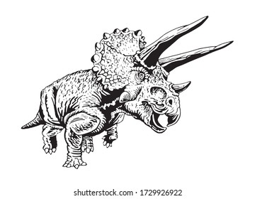 Graphical hand-drawn triceratops isolated on white background, vector dinosaur