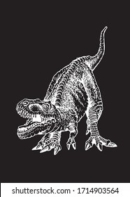 Graphical hand-drawn tyrannosaurus isolated on white background, vector illustration,paleontology